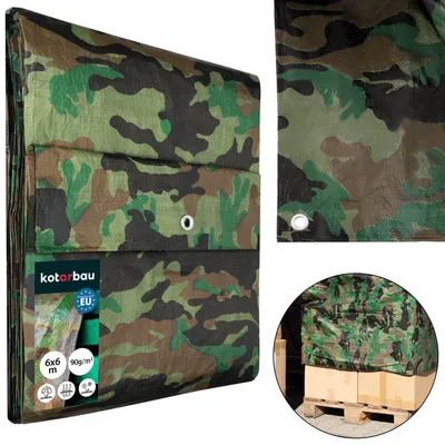 Zdjęcie produktu dla Plandeka Ochronna Uniwersalna Wodoodporna 90 g/m² 6 x 6 m Płachta Okryciowa Gruba Mocna Moro, productTiles.product.images.aiGenerated