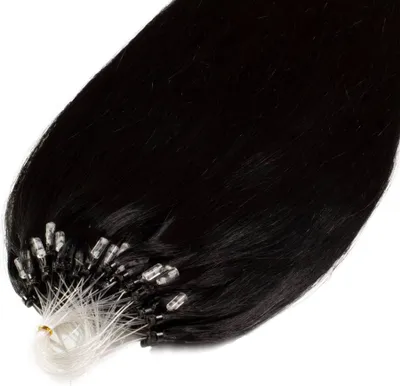 Produktbild von hair2heart Premium Microring Extensions Echthaar glatt - 25 Strähnen 1g 60cm 2/0 schwarz