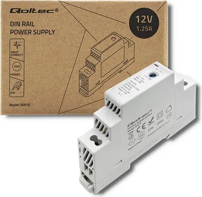 Obrázok produktu pre Napájací zdroj Qoltec na DIN lištu | 15 W | 12 V | 1,25 A | Sivá