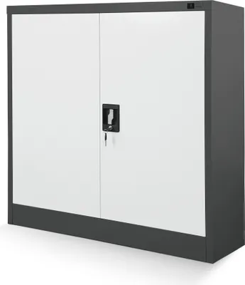 Produktbild von Kleiner Aktenschrank C001B Büroschrank mit Flügeltüren Metallschrank Lagerschrank Pulverbeschichtet Stahlblech 93 x 90 x 40 cm Farbe: Anthrazit/weiß