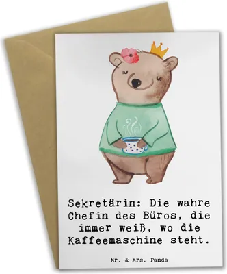 Produktbild von Mr. & Mrs. Panda Grußkarte Sekretärin Chef - Weiß - Geschenk, wahre Chefin des Büros, vatertagskarte, Berufsgestaltung, Büroheldin, Beruf, Chefetage, weihnachtskarten