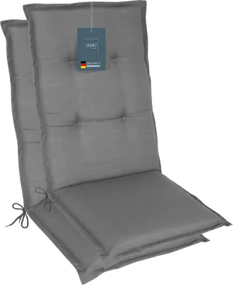 Produktbild von LILENO HOME Gartenstuhl Auflagen als [2er Set - Hochlehner] in Uni Mittelgrau (TAMI) - bequeme Liegen als Sitzauflagen für Gartenmöbel - Stuhlkissen für Gartenstühle und Klappstühle