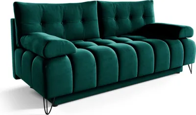 Produktbild von Dekoriertes Sofa , Schlafsofa  Brody Dunkelgrün - Sofa mit Bettkasten , Bettsofa mit Schlaffunktion , Ziersteppung , Zierkissen , Wohnzimmereinrichtung , Polstergarnitur