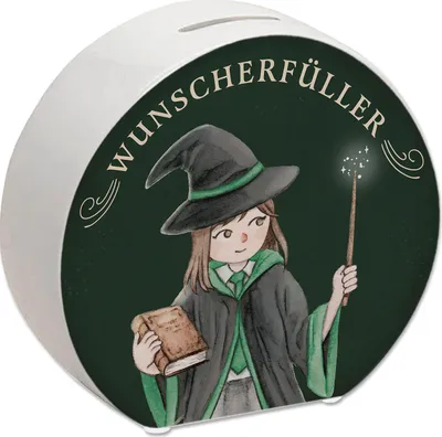 Produktbild von Wunscherfüller Spardose mit Zauberschülerin in grün