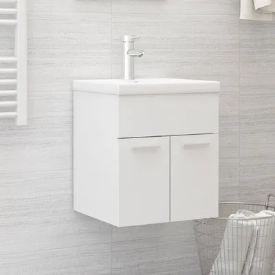 Image de Maison Exclusive - Meuble sous-vasque avec vasque encastrée, blanc, aggloméré