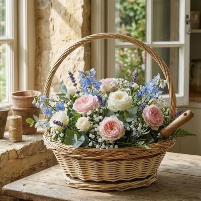Produktbild von Bügelkorb "Zopfrand" mittel, aus Weide, weiß, Blumenkorb
