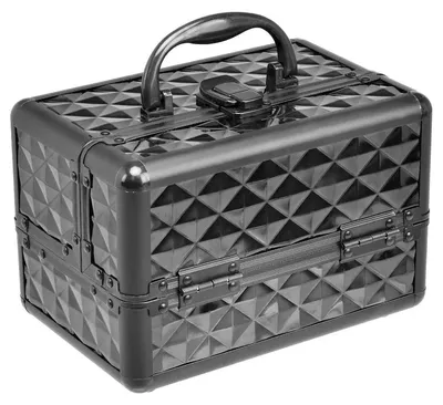 Zdjęcie produktu dla Walizka do makijażu – walizka kosmetyczna – z lusterkiem – tworzywo ABS – 23 × 15 × 18 cm – do przechowywania biżuterii – czarna
