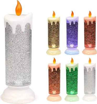 Produktbild von BURI LED-Glitterkerze 24 cm mit Farbwechsler – Weihnachtskerze mit Glitzer, batteriebetrieben, sichere Adventskerze ohne Feuer, dekorative Winter-Motivkerze für festliche Deko