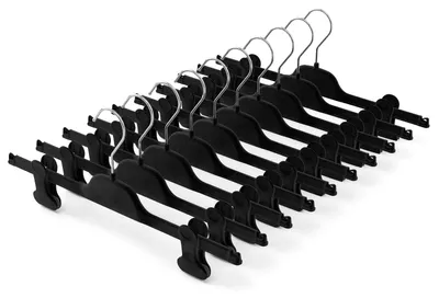 Flügelkleiderbügel mit Gummiklemmen, 10 Stück, 36 cm, Schwarz