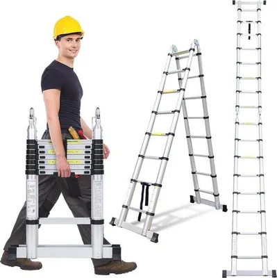 Produktbild von Aluminium Telescoopladder 5m - Opvouwbaar - Antislip - Binnen und Außen
