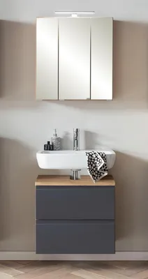 Produktbild von Badmöbel-Set >Paris< (2-teilig) in grau / Wotaneiche-Nachbildung - 60x195x35cm (BxHxT)