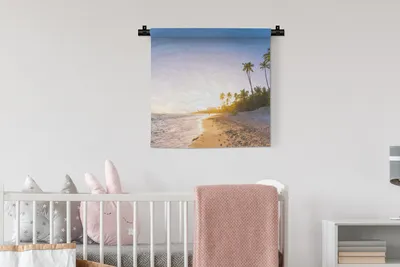 Produktbild von MuchoWow® Wandteppich Wandbehang Sonne - Strand - Palme 60x60 cm Tapisserie Dekoration Wandtuch - Dekorationen - Wand Decke