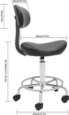 Obrázek produktu pro Sedací stolička – stolička na kolečkách – výškově nastavitelná – s opěrkou – s kolečky – čalouněné sedadlo – kovový rám – pro vysoké zatížení
