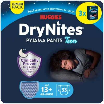 Immagine prodotto di Pannolini notturni Huggies DryNites per ragazzi da 13 a circa 17 anni, 33 pezzi.