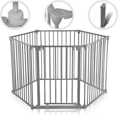 Obrázek produktu pro Dětská krbová bezpečnostní brána Vivo 380 cm XXL / bezpečnostní brána 5+1 s dvířky v ocelově šedé barvě (5 prvků a jedny dvířka) - PREMIUM