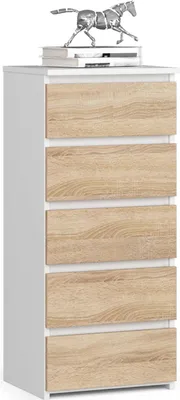 Produktbild von Kommode AKORD CL5 Weiß 40 cm 5 Schubladen Front Sonoma-Eiche B40 x H92 x T35 cm
