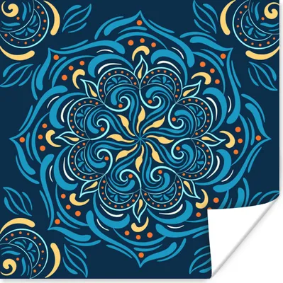 Produktbild von MuchoWow® Poster Mandala - Blau - Gelb - Muster 75x75 cm - Wand Dekoration