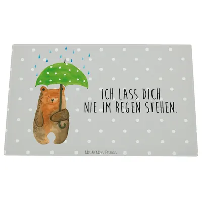 Produktbild von Mr. & Mrs. Panda Glas Schneideplatte Bär Regenschirm - Grau Pastell - Geschenk, Schneidebrett Aus, Schneidplatte, Hackbrett, Familie, Küchenbrett, Spruch, Partner, Liebe