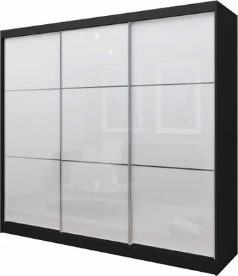 Produktbild von Schwebetürenschrank Viva, Kleiderschrank mit 3 Türen, Moderne Garderobe in Farbe: Schwarz / Weiß, Schrank in Größe: 240 x 216 x 61 cm