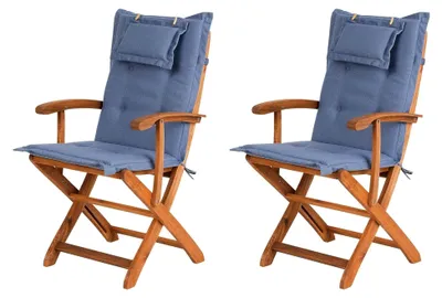 Produktbild von Gartenstühle 2er Set aus Akazienholz mit blauen Kissen