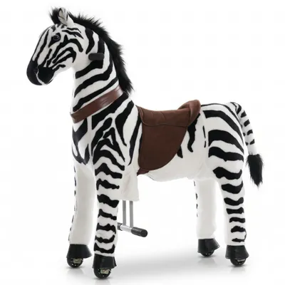 Obrázek produktu pro VROOOMY Mechanický koník / zebra (6–9 let) – s pohybem v cvalu, funkcí řízení a protiskluzovými koly – dětská jezdecká hračka bez baterií – černá