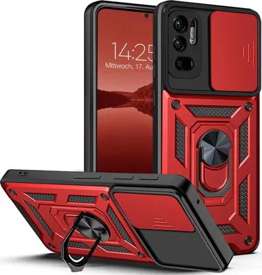 Produktbild von Armor Handyhülle für Xiaomi Redmi Note 10 5G Kameraschutz Handy Panzer Case Cover Schutzhülle Outdoor Farbe: Rot