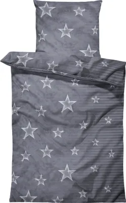 Produktbild von 4 teilig Bettwäsche 155x200 cm Sterne Stars dunkel grau Komfortgröße Mikrofaser