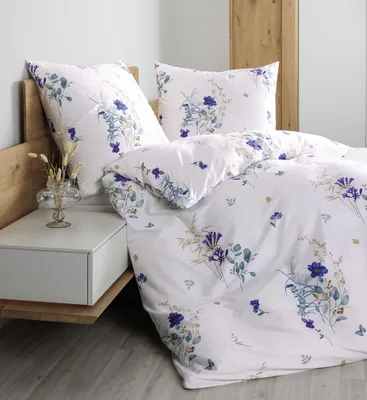 Produktbild von Janine Design Mako-Satin-Bettwäsche-Garnitur moments 98122 Farbe taubenblau lila Größe 135x200+80x80