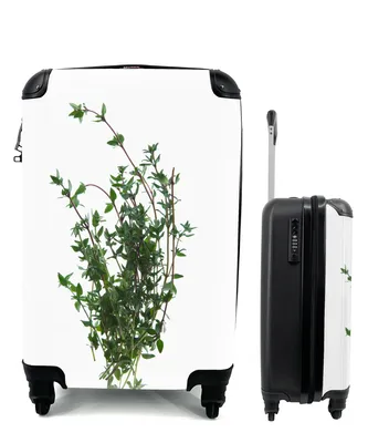 Produktbild von MuchoWow® Koffer Handgepäck Trolley Rollkoffer Kleine Reisekoffer mit 4 Rollen - Aromatische Thymianzweige auf weißem Hintergrund - Cabin Size < 55x40x23 cm & 55x40x20 cm - Fotokoffer - Kabinenkoffer - Boardgepäck - Reise-Box - Reisekoffer - Reisegepäck - Koffer mit Bild - Trolley für Kinder
