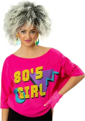 Produktbild von Pinkes 80's Girl Damen T-Shirt mit Fledermausärmeln Größe: M