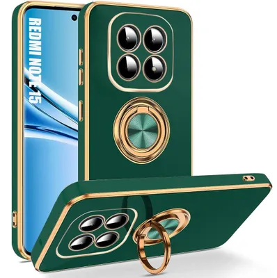 Image de Coque pour Xiaomi Redmi Note 15 5G/4G, Protection Anti-Rayures avec Anneau Rotatif - Vert Nuit