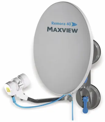 A satellite dish antenna mounted on a wall with suction cups.