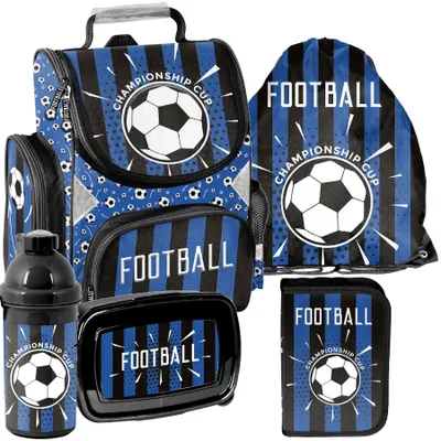 Produktbild von Schulranzen 5-tlg. Set für Mädchen & Jungen FUßBALL football – Paso Ranzen, Mäppchen, Tasche, Flasche, Frühstückstasche