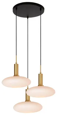 Image de SINGALA 3xE27 60W Lucide lampe suspendue ronde abat-jour en verre blanc avec finition dorée