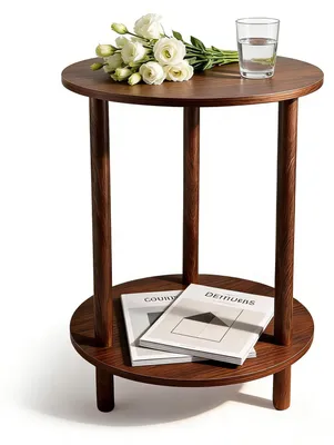 Image de Table d'appoint ronde en bambou avec double plateau, 40 cm