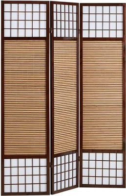 Imagen del producto de Silecomplaza: Pantalla divisoria de bambú oscuro, de 3 piezas, para protección visual, estilo Shoji, separador de ambientes de madera