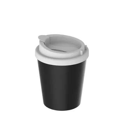 Produktbild von Kaffeebecher PremiumPlus Coffee Mug 250 ml – Doppelwandiger Kunststoff-Kaffeebecher mit Verschlussdeckel,  Germany, für unterwegs - schwarz/weiss