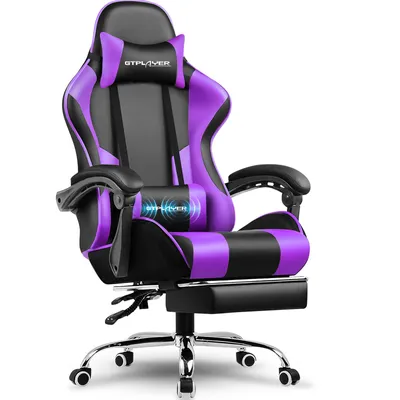 Immagine prodotto di Sedia da gaming GTPLAYER, sedia da ufficio, sedia ergonomica per computer, sedia da gaming con supporto lombare massaggiante, poggiapiedi e poggiatesta