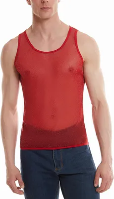 Produktbild von Herren-Netz-Tanktop mit Rundkragen, transparentes ärmelloses Muskelshirt für Clubkleidung