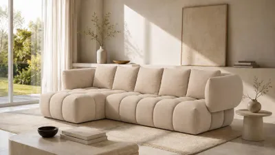 Produktbild von Kaiser Möbel Ecksofa L-Form, Veloursstoff Bluvel, Creme, Links, SEVIO L