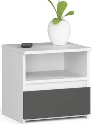 Produktbild von Nachttisch AKORD CL1 in der Farbe Weiß Schublade Front Graphitgrau B40 x H40 x T35 cm