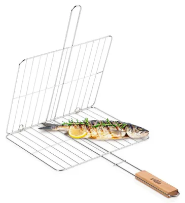 Produktbild von Vilde | Grillkorb Grillrost - 33x29 cm - Wende-Grillgitter mit Holzgriff