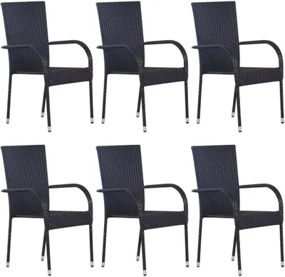 Immagine prodotto di Sedie da Esterno Impilabili 6 pz in Polyrattan Nere