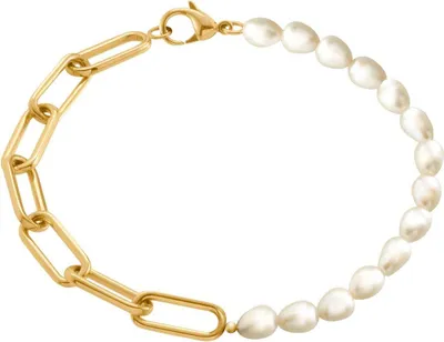 Produktbild von Boccia Armband 03048-02 Reintitan, Gold plattiert, Süßwasserzuchtperle, 22 cm