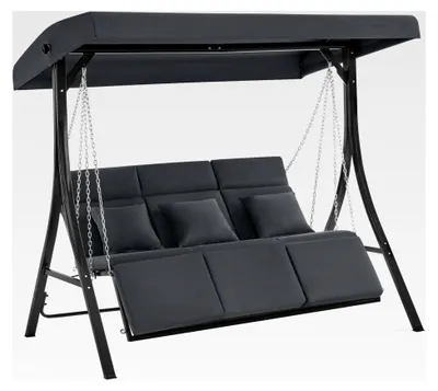 Produktbild von Hollywoodschaukel mit Liegefunktion, Gartenschaukel für 3 Personen, wetterfest, Outdoor Schaukelbank mit Metallketten, verstellbarem Dach, 123 * 194 * 169 cm, Dunkelgrau
