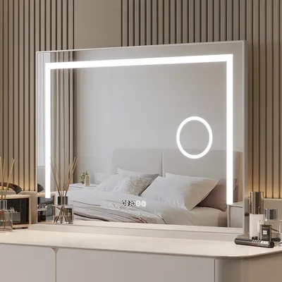Produktbild von LED Kosmetikspiegel 80 x 60 cm Hollywood Spiegel mit Beleuchtung Schminkspiegel Dimmbar 3 Lichtfarben Tischspiegel mit 3-fache Vergrößerung