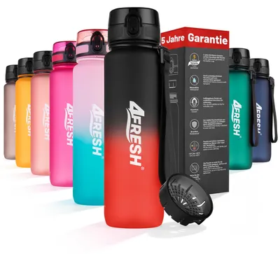 Produktbild von 4FRESH Trinkflasche 1000 ml aus Tritan – BPA-freie Wasserflasche mit Sieb, auslaufsicher, 1-Klick-Öffnung & Trageschlaufe