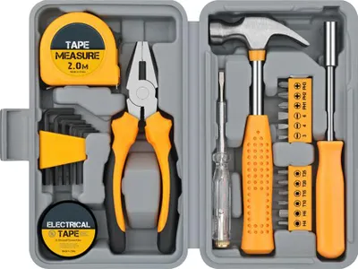 Image de set de 24 outils de bricolage pour femmes, mini boîte d'outils de base de démarrage pour femmes pour l'entretien et la réparation à domicile, jaune