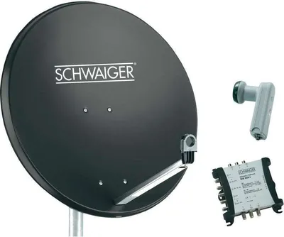 Produktbild von Schwaiger SAT Anlage 80 cm 6 Teilnehmer Quattro-LNB ohne Switch Anthrazit mit Multischalter