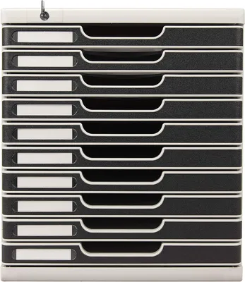 Image de Système de rangement Ladebox - Archivage de documents - Organisation de bureau - Tiroirs verrouillables - Format A4 - 10 tiroirs - Gris clair, noir